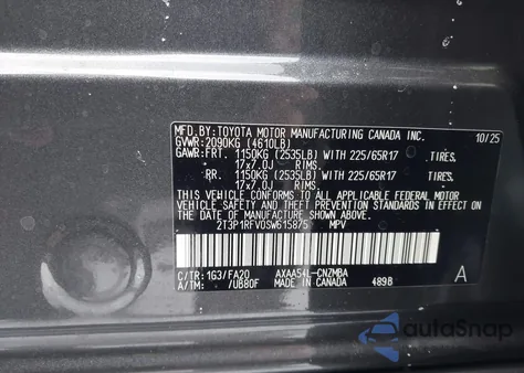 2025 Toyota Rav4 Xle из США, поврежденный, VIN 2T3P1RFV0SW615875